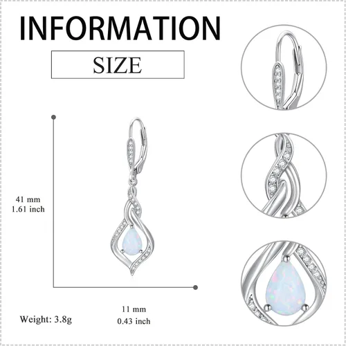 Vista 5 de VONALA Aretes de lágrima de ópalo de plata esterlina, azul, rosa, blanco, piedra lunar, ágata musgo, corazón y ópalo para mujer, aretes colgantes