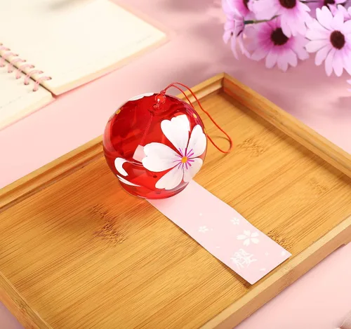 Vista 5 de Campanas de viento japonesas románticas con flores pequeñas Campanas de viento hechas a mano de vidrio estilo japonés colgante para regalo