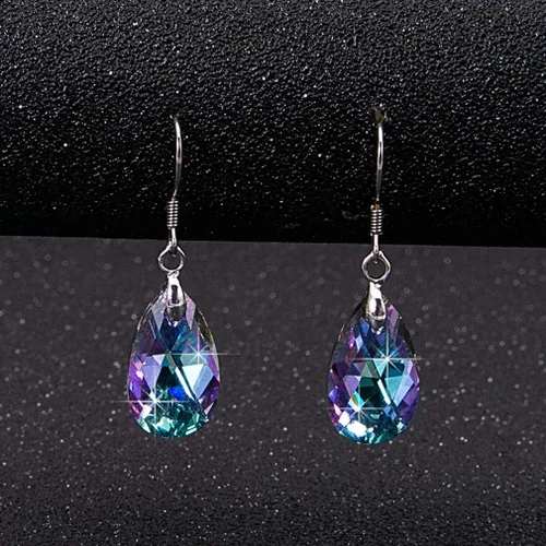 Vista 65 de Aretes colgantes de cristal austriaco con forma de lágrima para mujer, joyería hipoalergénica de plata de ley 925