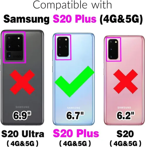 Vista 2 de Asuwish Funda de teléfono para Samsung Galaxy S20 Plus/S20+ 5G con cremallera, funda desmontable con protector de pantalla y tarjetero abatible