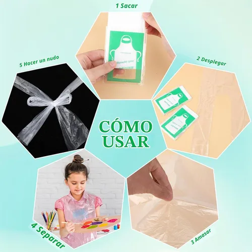 Vista 5 de Vin Beauty 25 delantales de arte desechables para niños, delantales de plástico transparente, desechables, impermeables, a prueba de aceite