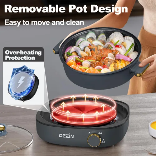 Vista 13 de Dezin Olla eléctrica Shabu Shabu de 5 cuartos con olla extraíble, control