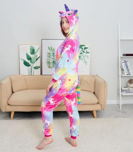Vista 2 de Pijama de unicornio para adultos, disfraz de animal de una sola pieza, pijamas de Halloween, ropa de dormir, regalos para mujeres y hombres