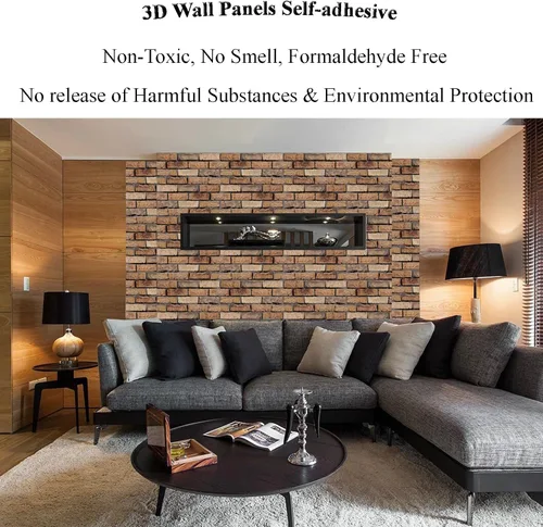 Vista 3 de Paneles de Pared 3D Despegar y Pegar - Paquete de 10 Paneles de PVC con Textura de Ladrillo, Azulejos de Pared Autoadhesivos Impermeables para rojo