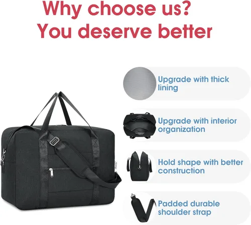 Vista 5 de For Spirit Airlines - Bolsa de viaje plegable de 18 x 14 x 8 pulgadas, bolsa de viaje debajo del asiento, equipaje de mano para mujeres y hombres