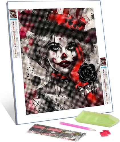 Vista 19 de Kits de pintura de diamantes 5D para adultos, Terror Girl Taladro completo, punto de cruz de diamante redondo, no hables, pintura de diamantes por