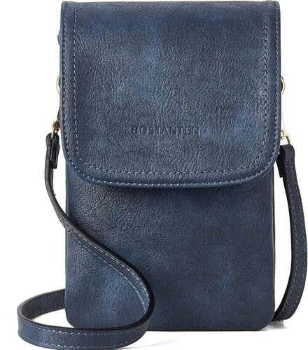 Vista 15 de Bolso bandolera pequeño de piel vegana BOSTANTEN para mujer, con diseño de cartera para celular, con correa ajustable A-01-retro Marrón