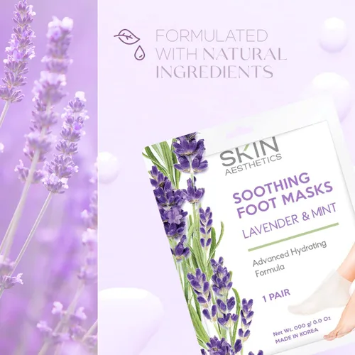 Vista 5 de Skin Aesthetics Mascarillas para pies de lavanda y menta, reparan y suavizan los pies agrietados, hidratantes y exfoliantes, cuidado de la piel