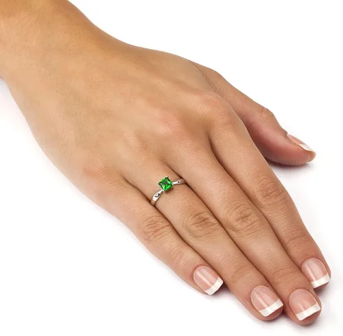 Vista 3 de PalmBeach - Anillo solitario de plata de ley con piedra natal de imitación de corte princesa, tallas 4-10