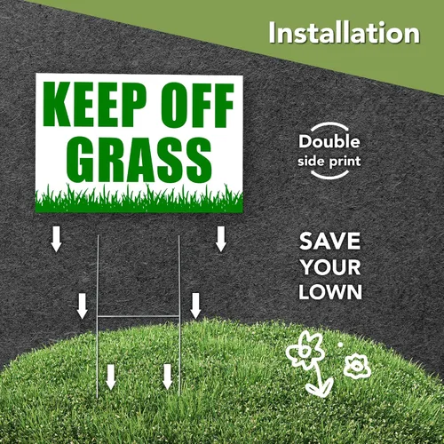 Vista 4 de Letrero con texto en inglés «Please Keep Off Gras», 3 carteles de 8 x 12 DS Coroplast Keep Dogs Off Lawn