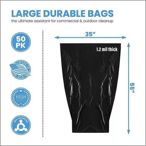 Vista 2 de ToughBag Bolsas de basura de 55 galones, bolsas de basura de 55-60 galones resistentes (50 UNIDADES) - Forros de bote de basura negros grandes