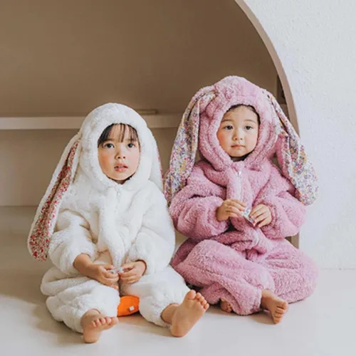 Vista 7 de Disfraz de conejo de Pascua para bebé, sudadera con capucha y cremallera de forro polar para niños pequeños, traje cálido