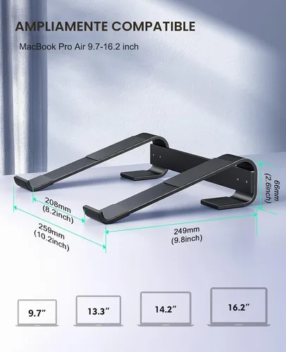 Vista 4 de Soporte para laptop para escritorio, soporte para MacBook SOQOOL resistente, soporte para laptop ergonómico ventilado de aluminio compatible