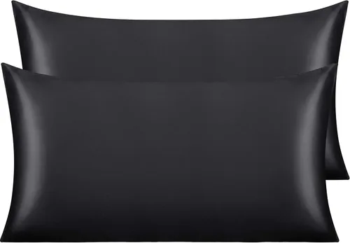 Vista 140 de NTBAY Paquete de 2 fundas de almohada estándar de satén para cabello y piel, lujosas y sedosas fundas de almohada con cierre de sobre, 20 x 26
