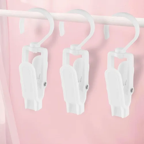 Vista 2 de AKOAK 10 piezas de clip de plástico blanco para sombreros, clip de lavandería multifunción giratorio para cortinas para colgar bufandas