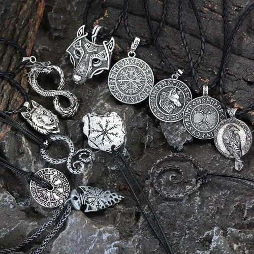 Vista 2 de GuoShuang 12Pcs Viking Amulet Protection Pendant Necklace for Men -Norse Mythology Gift