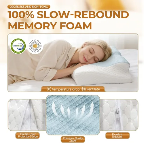 Vista 4 de Almohada cervical para el cuello para aliviar el dolor para el cuello, almohada ergonómica para dormir de lado, almohada de apnea del sueño Azul