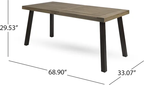 Vista 3 de Christopher Knight Home Della - Mesa de comedor de madera de acacia para exteriores con patas de metal, acabado gris / metal rústico