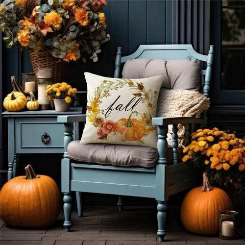 Vista 5 de Juego de 4 fundas de almohada decorativas de otoño de 18 x 18 pulgadas, decoración de granja de Acción de Gracias, Hello Pumpkin al aire libre