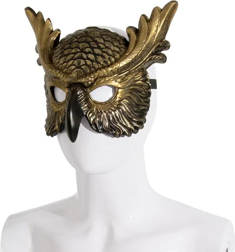 Vista 6 de whitefeather Máscara decorativa de búho, media cara, accesorio de disfraz de Halloween