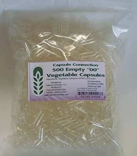 Vista 2 de Capsule Connection Venta al por mayor a granel cápsulas vegetales vacías '00' tamaño, vegano y vegetariano (500) bolsa resellable