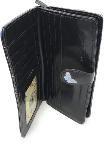 Vista 4 de Shag Wear Cartera grande con diseño de mariposas para mujeres y adolescentes, piel sintética vegana de 7 pulgadas, color negro, Negro -, Moderno