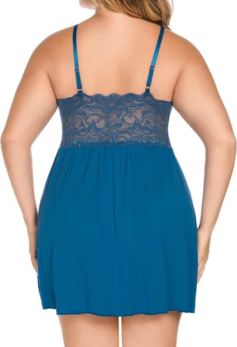Vista 6 de Ababoon Lencería de talla grande para mujer, camisón de encaje modal con cuello en V, ropa de dormir, talla 16-24 Plus
