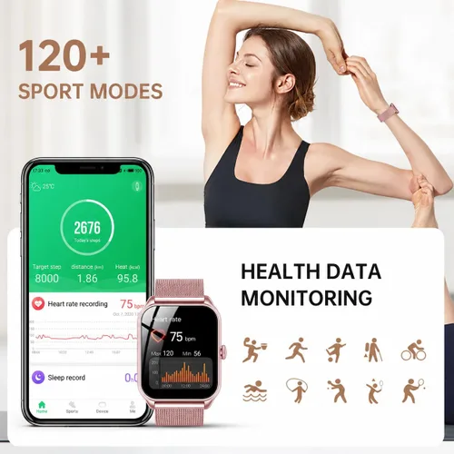 Vista 7 de Relojes inteligentes para mujer, rastreador de fitness HD de 1.83 pulgadas (respuesta/hacer llamadas), IP68 impermeable, más de 120 modos deportivos