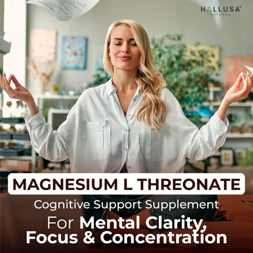 Vista 5 de Hallusa Natural Cápsulas de L-treonato de magnesio de 2000 mg, suplemento de apoyo cognitivo para la salud y la memoria del cerebro, claridad