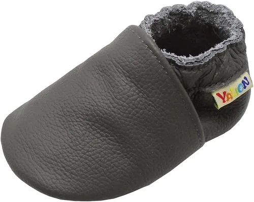 Vista 9 de YALION - Mocasines de cuero suave para bebés, niños y niñas, para gatear y dar sus primeros pasos