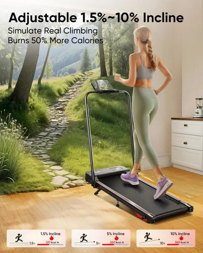 Vista 3 de Acezoe Walking Pad with 10% Incline & Dual LED Display,4 in 1 Foldable Treadmill for Home Small Office, Compact Under Desk Treadmill with Handle