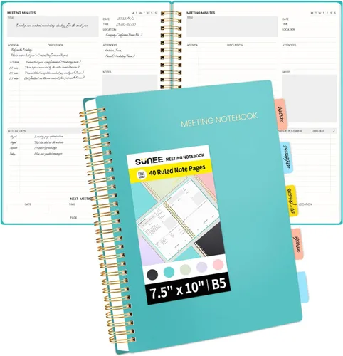 Vista 11 de SUNEE Cuaderno de reuniones para el trabajo con pestañas adhesivas, 160 páginas, planificador de proyectos de tamaño B5, cuaderno organizador