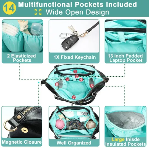 Vista 2 de MOMINSIDE Bolsa de pañales, bolsa de pañales, bolsas organizadoras Mominside de cuero para pañales mochila para mamá papá, bolsa grande de pañales