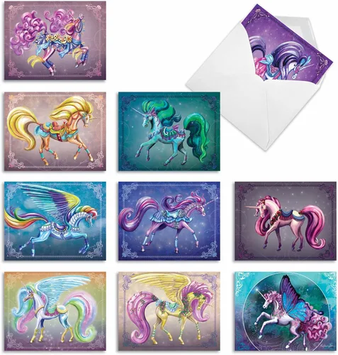 Vista 9 de The Best Card Company - 10 tarjetas de notas en blanco (4 x 5.12 pulgadas) - atractivas tarjetas de fantasía mítica, en caja de saludos surtidos
