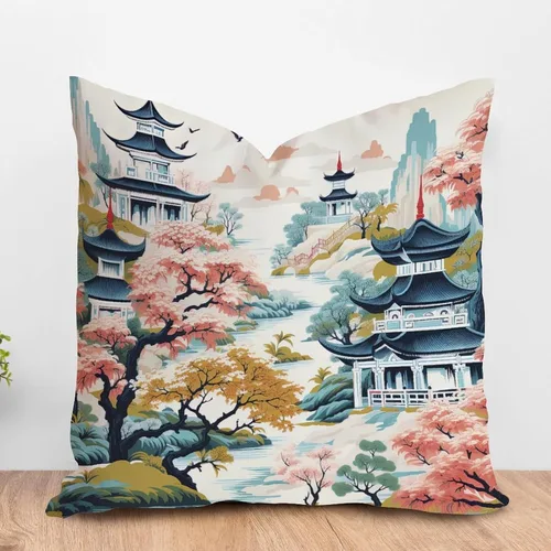 Vista 25 de ArogGeld Funda de almohada blanca con flores chinoiserie, funda de almohada para sofá, diseño floral verde y blanco, funda de almohada de lino A-12