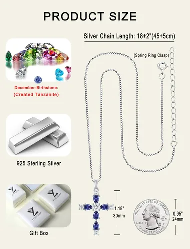Vista 149 de YL Collar de cruz de plata de ley 925 con colgante de piedra natal religiosa para mujer