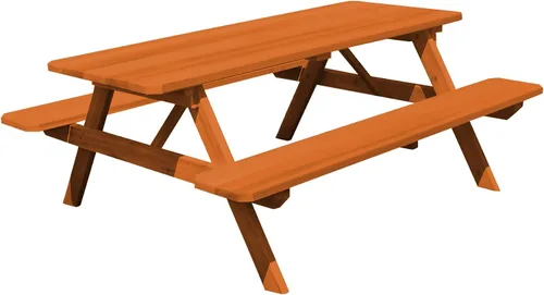 Vista 17 de Furniture Barn USA Mesa de picnic de cedro de 4 pies con bancos adjuntos, tinte de cedro mancha de cedro