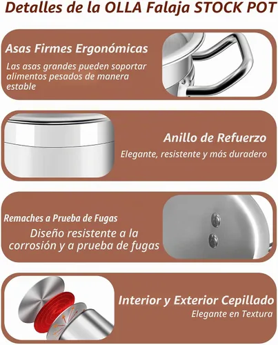 Vista 6 de Olla de 20 cuartos de galón - Olla de acero inoxidable con tapa – Olla de cocina resistente para sopa, guisado, pasta – Uso comercial y doméstico