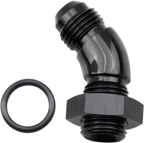 Vista 15 de 45 grados 4AN macho Flare a 4AN ORB puerto adaptador de flujo completo aluminio negro