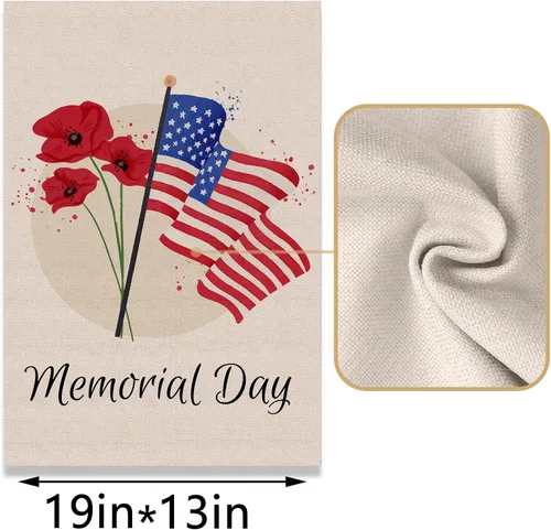 Vista 5 de Bandera de lino para el jardín del Día de los Caídos de Estados Unidos, decoración de festival patriótico americano, amapola de lino para interiores