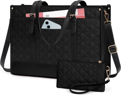 Vista 10 de IGOLUMON Bolsa para Laptop para Mujeres de 15.6 Pulgadas de Cuero Vegano Bolsa de Trabajo Tipo Tote Acolchada Maletín para Mujeres Bolsas de Laptop