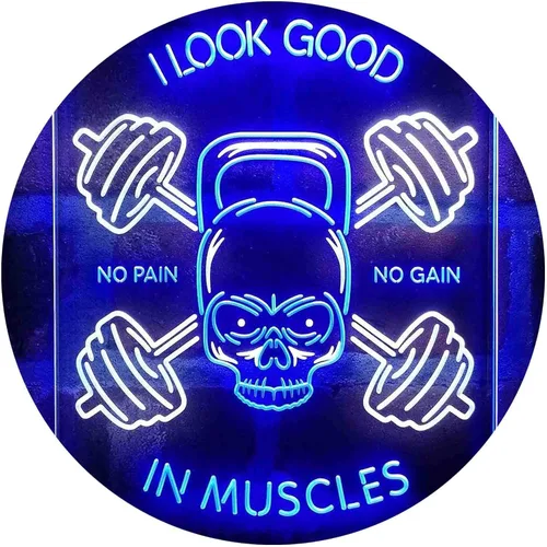 Vista 16 de ADVPRO No Pain No Gain I Look Good in Muscles Weight Train Gym Fitness Señal de neón LED de doble color azul y rojo 8 x 12 pulgadas st6s23-i4093-br