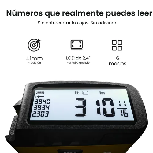 Vista 2 de ACPOTEL Digital Tape Measure 16ft, LCD Display, 6 Metric & Imperial Units Amarillo