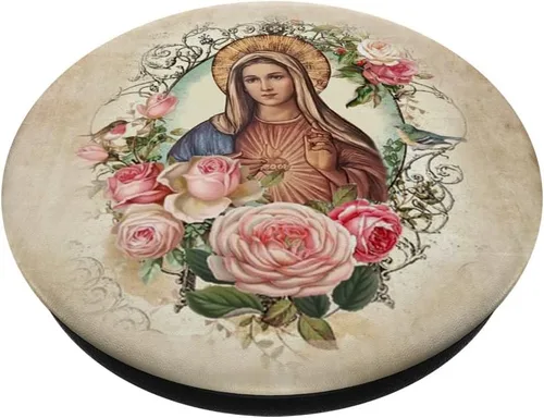 Vista 2 de Medalla milagrosa Memorare Santa María Vintage Marian Catholic PopSockets intercambiables PopGrip