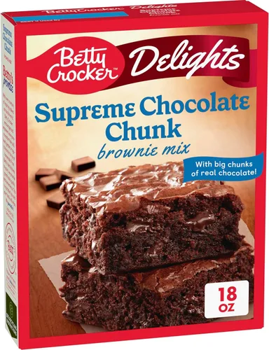 Vista 45 de Mezcla para Brownies Betty Crocker Delights Supreme con Trozos de Chocolate, 18 oz. Textura Fudgier Vs. Receta anterior, trozos grandes