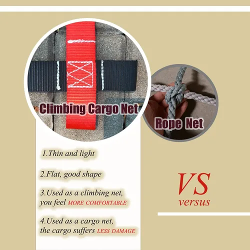 Vista 5 de Red de escalada al aire libre, red de carga, pista de obstáculos Ninja Warrior, accesorios de línea floja, para gimnasio, escalada, cuerda