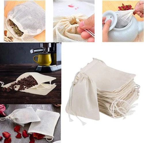 Vista 4 de ICEYLI 30 bolsas con cordón de algodón natural sin blanquear de 4 x 3 pulgadas Especias/Hierbas/Bolsas de té, bolsas de muselina Bolsa de bolsita
