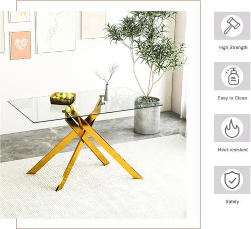 Vista 8 de Juego de mesa de comedor de cristal de 5 piezas para 4, moderno juego de mesa de cocina rectangular de vidrio templado transparente de 51.18