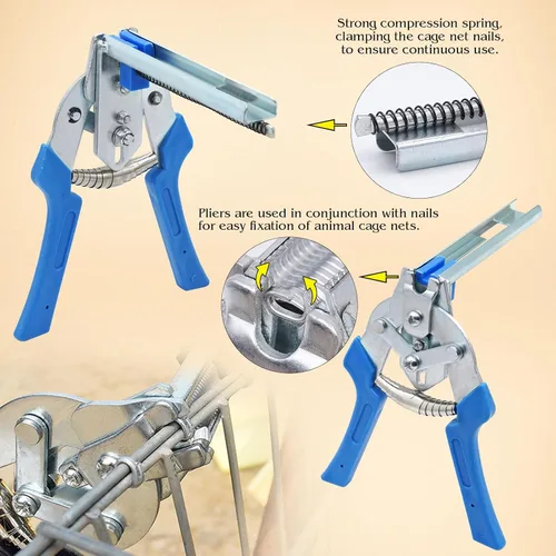 Vista 4 de Kit de alicates tipo M para anillo de uñas de cerdo con 3000 piezas de clips M, kit de alicates de anillo de cerdo para tapicería automática, Azul