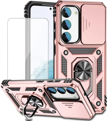 Vista 12 de Funda para Galaxy S23, Samsung S23 S911U con protector de pantalla de vidrio templado y cubierta para cámara deslizante, anillo magnético soporte